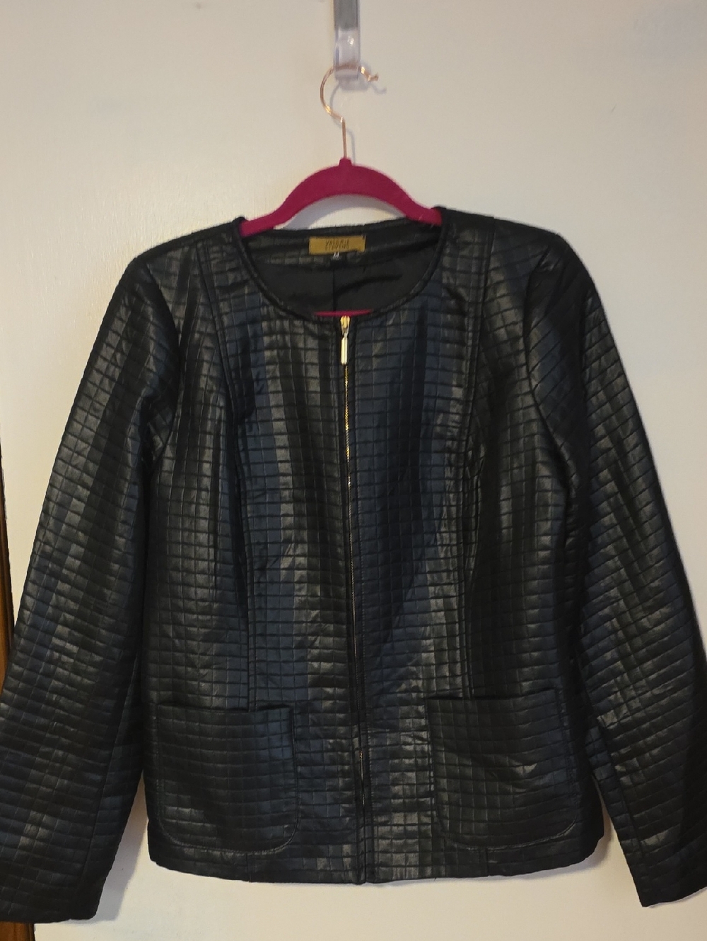 Valerie Stevens Black Quilted Faux-Leather Zip Jacket
